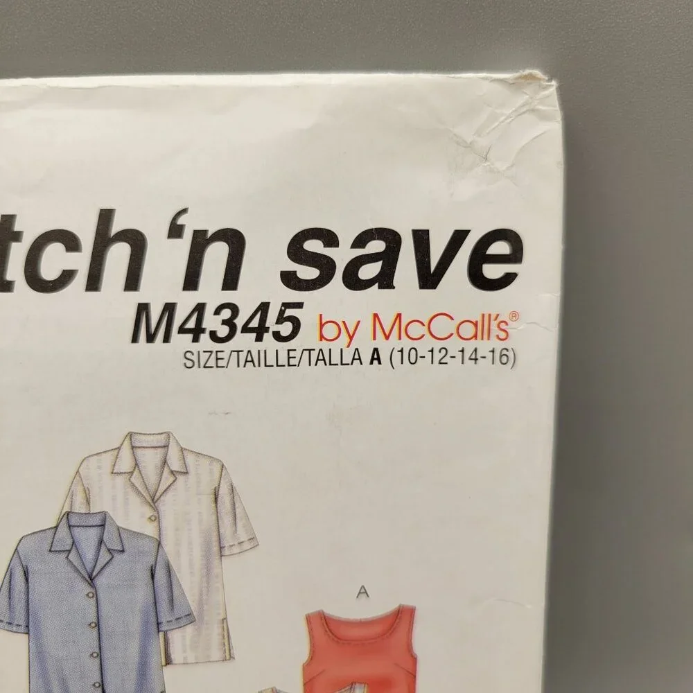 McCalls Pattern Misses Shirt Top Dress Pants M4345 Size 10-16 UNCUT